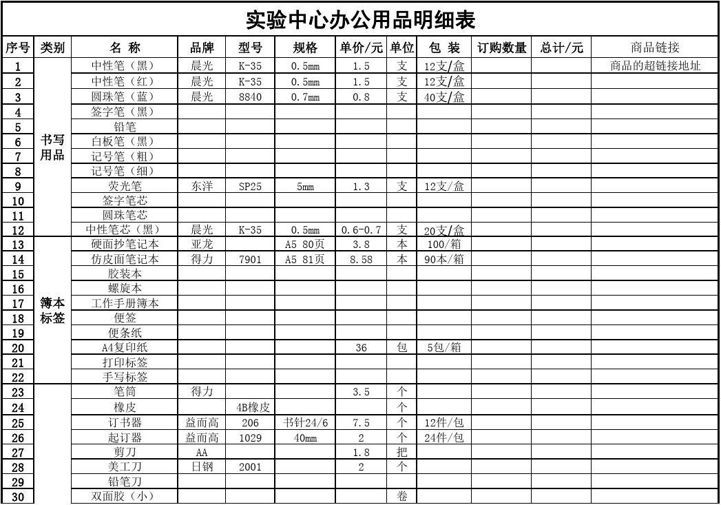 办公用品清单-精美版 高效工作的必备之选